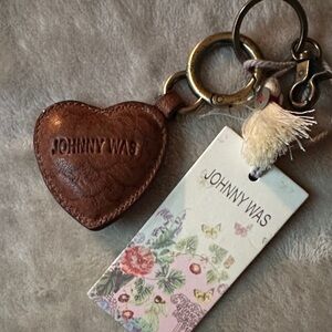 Johnny Was Brown Leather Heart Keychain